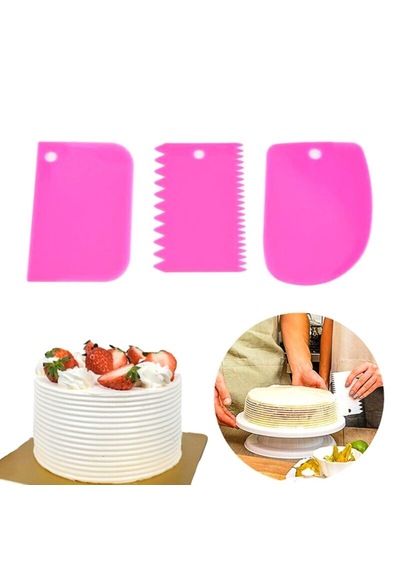 Go İthalat Pasta Hamur Şekillendirici Spatula Kesici Kazıyıcı Dekoratör Set Açık Pembe