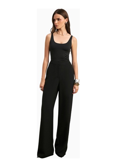 Because Of Alice Effortless Wide Leg Trousers Geniş Paça Dökümlü Kadın Pantolon Siyah