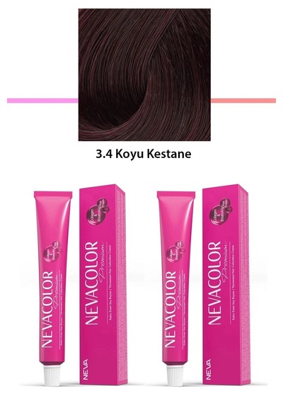Hubrendy Tedarik 2 Li Set Premium 3.4 Koyu Kestane - Kalıcı Krem Saç Boyası 2 X 50 G Tüp