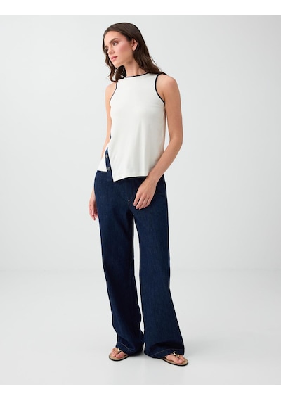 Jimmy Key Koyu İndigo Mavi %100 Pamuk Yüksek Bel Denim Pantolon 6sw187118452