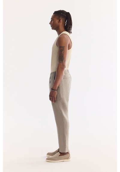 Avva Erkek Gri Beli Lastikli %100 Keten Relaxed Fit Pantolon B003032