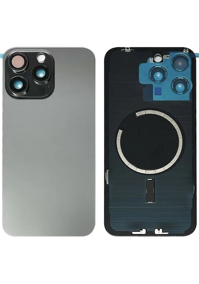 Apple Uyumlu iPhone 15 Pro Max Titanyum Gri Full Nfc Ve Demirli Arka Kapak Batarya Kapağı Pil Kapağı Gri