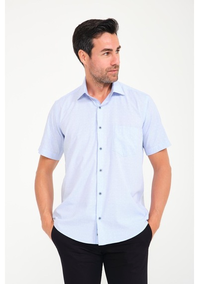 Klasik Kısa Kol Açık Zemin Kutu Desen Keten Cotton Hediye Kutulu Erkek Gömlek Fs-000745 - Açık Mavi-1674 Açık Mavi