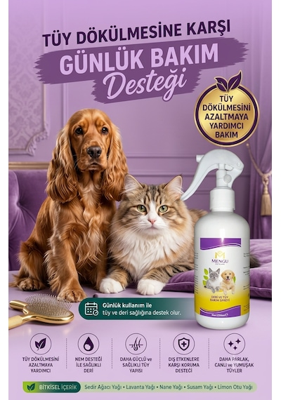 Kedi Köpek Kıtık Açıcı Kolay Tarama Tüy Dökülmesi Önleyici Bitkisel Tüy Deri Bakım Spreyi 250 Ml