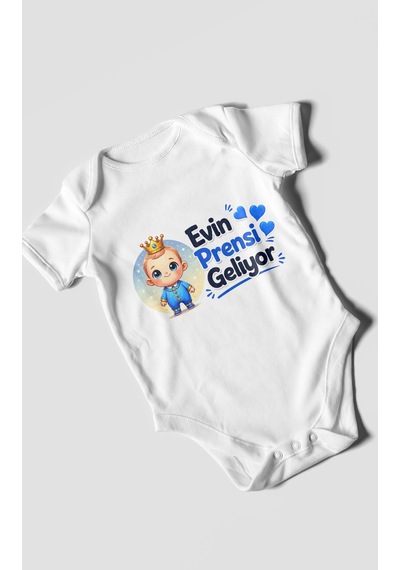 Morivokids Evin Prensi Geliyor Kısa Kollu Bebek Body %100 Pamuk Beyaz