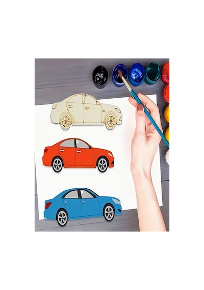 Ahşap Boyama Otobüs 24 Adet 10x15cm Araba Boyama Figürü Etkinlik Çoçuk Gelişim Motor Beceri Kreş Anasınıfı