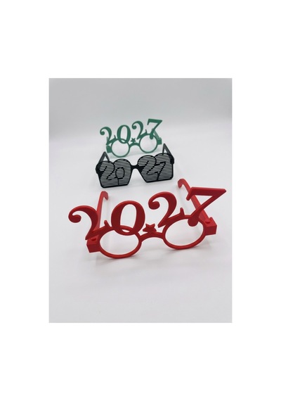 2027 Yılbaşı Gözlüğü 3 Lü Set Kırmızı, Yeşil Ve Siyah Parti Gözlüğü