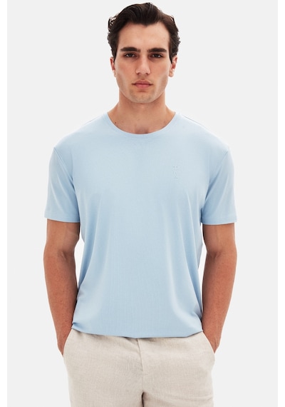 Twn Slim Fit Açık Mavi Düz Kabartma Baskılı T-shirt 4ec148551753m Açik Mavi
