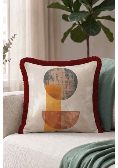 Soyut Geometrik Dekoratif Formlu Saçaklı Yastık Kılıfı - Minimal Bej Bordo Püsküllü Kırlent Kılıfı Uzak Vadi Aura Soyut Geometrik Dekoratif Formlu Saçaklı Yastık Kılıfı - Minimal Bej Bordo Püsküllü Kırlent Kılıfı Uzak Vadi Aura