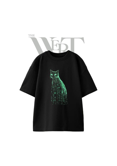 Thewert Matrix Cat Tasarım Baskılı Ünisex Siyah Oversize T-shirt