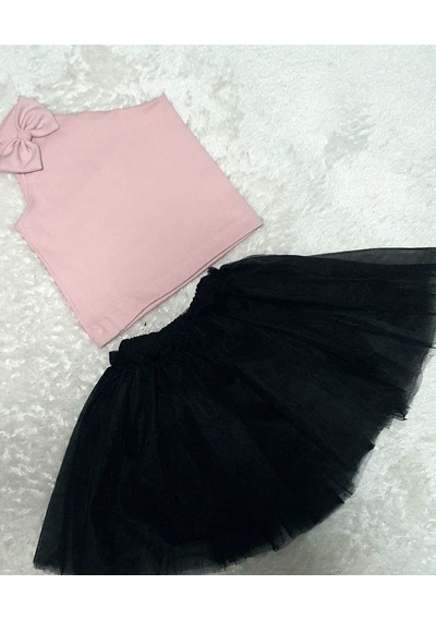 Retro Women Kız Çocuk Pembe Siyah Prenses Günlük Takım Pembe