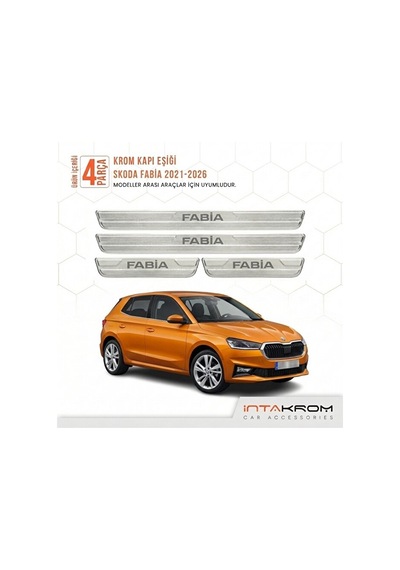 Skoda Fabia 2021-2026 Uyumlu Satine Krom Kapı Koruma Eşiği 4 Parç