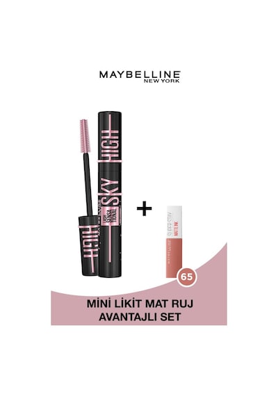 Maybelline New York Lash Sensational Sky High Cosmic Black Maskara & Mini Super Stay Matte Ink Ruj 65 Seductress 2.7ml pktcsmcmssty-9400 0