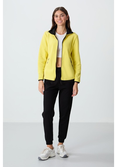 Tommy Life Limon Dik Yaka Fermuarlı Rahat Form Kadın Polar Sweatshirt - 97173 Limon Sarısı