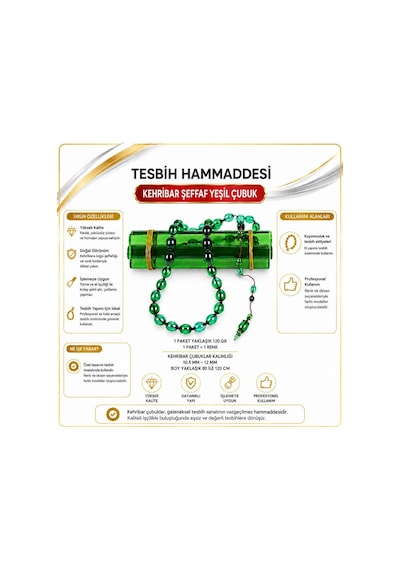 Tesbih Hammaddesi Kehribar Sıkma Çubuk Yeşil Renk
