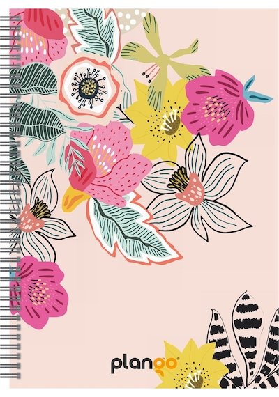 Renkli Çiçekler Spiralli Günlük Planlama Defteri - 100 Sayfa - 17x24 Planlayıcı Defter Beyaz - Mor