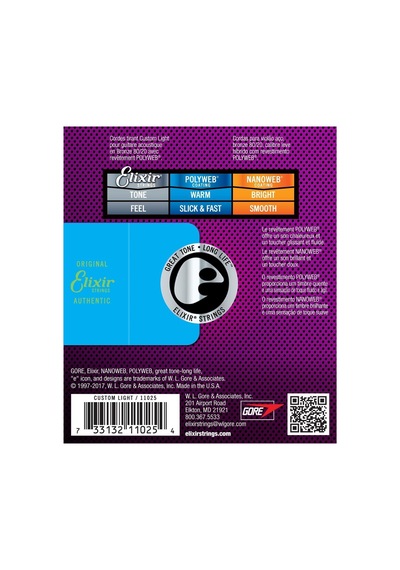 Elixir 11025 Polyweb Bronze Custom Light Akustik Gitar Teli .011-.052