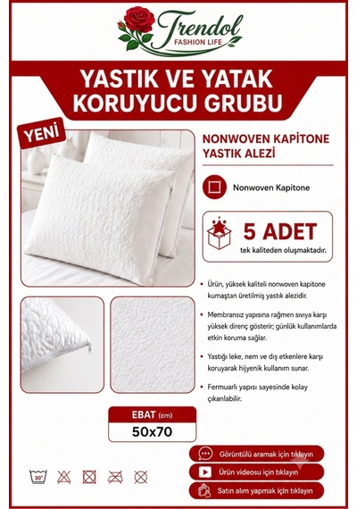 5'li Paket Kapitone Yastık Alezi 50x70 Cm - Fermuarlı, Sıvıya Dirençli Leke Tutmaz Beyaz Yastık Koruyucu Kılıf Beyaz Beyaz 5'li Paket Kapitone Yastık Alezi 50x70 Cm - Fermuarlı, Sıvıya Dirençli Leke Tutmaz Beyaz Yastık Koruyucu Kılıf Beyaz Beyaz
