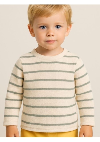 Nanica Kids Erkek Çocuk Çizgili Örme Uzun Kol T-shirt-15732 YESIL