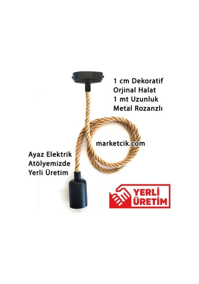 Dekoratif Metal Rozanslı 1Cm Halat Sarkıt E27 Duylu