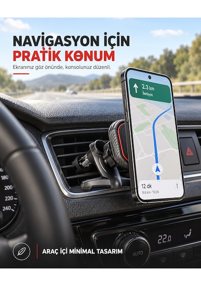 Dexxony A23 Mıknatıslı Klipsli Havalandırma Araç İçi Telefon Tutucu 360 Metal Plakalı Siyah