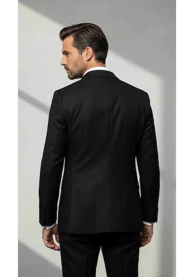 Erkek Slim Fit Klasik Ceket Dokulu Kumaş Modern Kesim Siyah