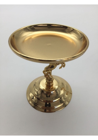 3'lü Atlı Gold Lokumluk, Çay Ve Kahve Yanı Sunumluk, Metal Şekerl