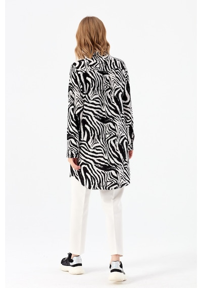 Esswaap Zebra Desenli Tunik Ekru Krem