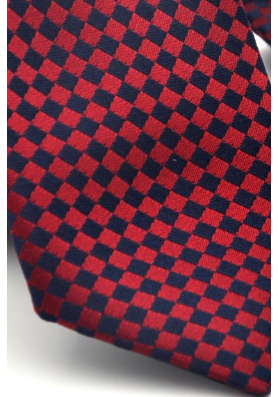 Gaffy Lacivert Piti Kare Desenli Bordo Dokuma Kumaş Mendilli Slim Fit Kravat // Sdk-2503-6 Bordo