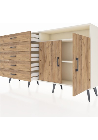 Arges Konsol 2 Raflı 5 Çekmeceli 2 Kapaklı 176x30x99 Aytaşı-çam Aytaşı-çam