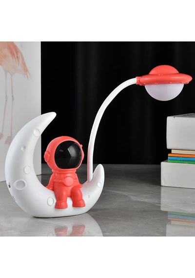 Yaratıcı Ay Astronot Gece Lambası Led Masa Okuma Lambası Şarj Edilebilir Küçük Red Kırmızı