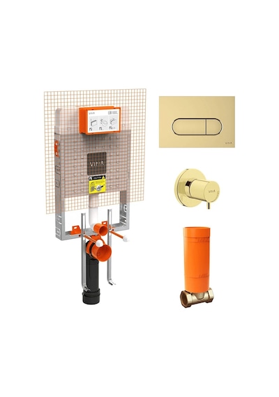 VitrA Gömme Rezervuar Seti Gömme Rezervuar + Stop Valf + Soft Altın Panel 800-2026 Diğer