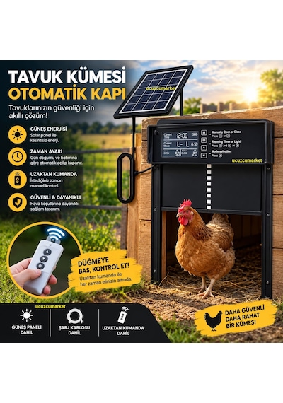 Kümes Kapısı Güneş Panelli Şarjlı Otomatık Digital Ekran