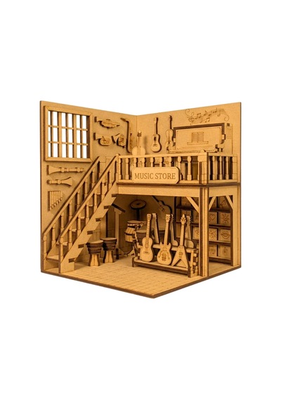 Algwooddesign Müzik Dükkanı Ahşap Maket, 133 Parça Dıy Minyatür Müzik Mağazası Modeli, Peri Led Dahil, Mdf 3d Puzzle, Hobi Ve Dekorasyon Seti, 12,6 X
