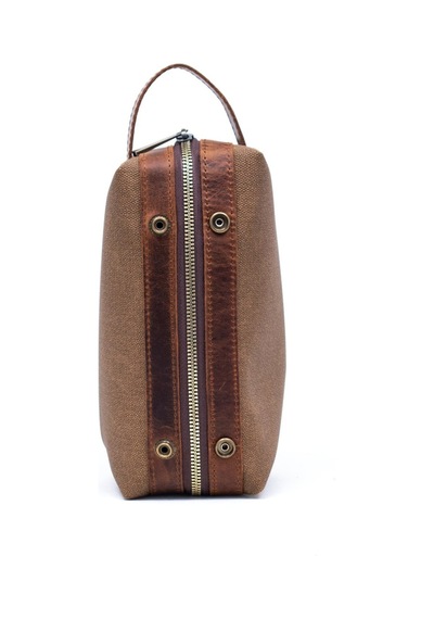 Gillario Design 06 Unisex Kanvas Kumaş+deri Sütlü Kahve-taba Eskitme Dopp Kit