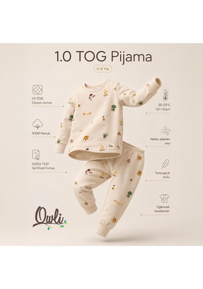 Owli Pijama Takımı 1.0 Tog Brekky Ekru