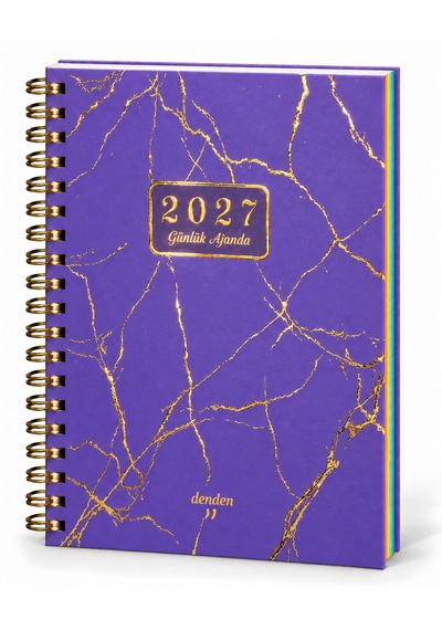 2027 Yaldız Seri Mor Mermer Günlük Spıralli Ajanda