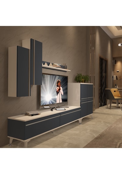 Decoraktiv Eko 6 Mdf Std Silver Tv Ünitesi Tv Sehpası Beyaz - Antrasit