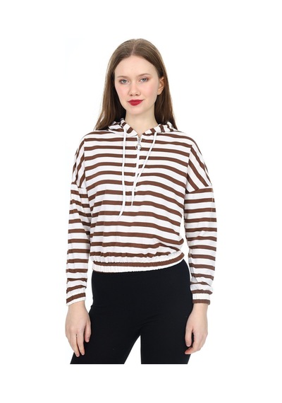 Kadın Crop Sweatshirt-kapüşonlu-yarım Fermuarlı-beli Lastikli- S 001