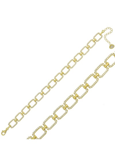 925 Ayar Gümüş Gold Kare Taşlı Bileklik