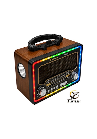 Gold Silver Gs-1375 Nostaljik Radyo - Bluetoothlu, Güneş Panelli, Şarjlı Fenerli Taşınabilir Hoparlör