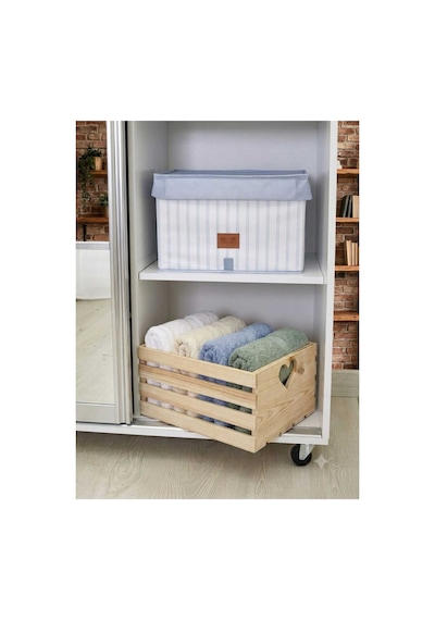 Doğal Çam Ağacı Dekoratif Saklama Kasası - Montessori Oyuncak Kutusu - 40x30x20 Cm Bej