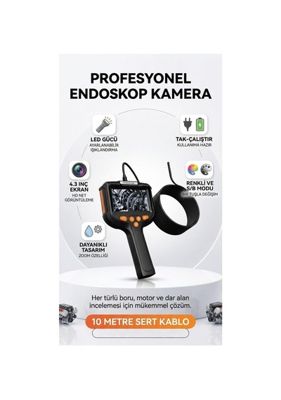 Profesyonel Endoskop Kamera Monitörlü El Tipi 10 Metre Genel