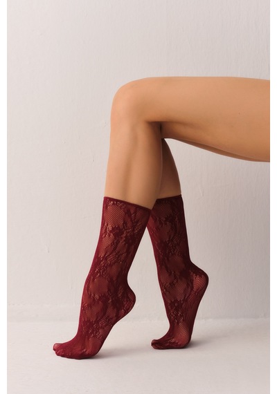 Suwen Fishnet Dantelli Soket Çorap Sc3052020 Bordo