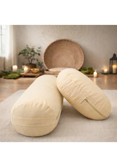 Yuvarlak Zafu Meditasyon Minderi & Bolster Minderi İkili Yoga Meditasyon Minder Seti Krem