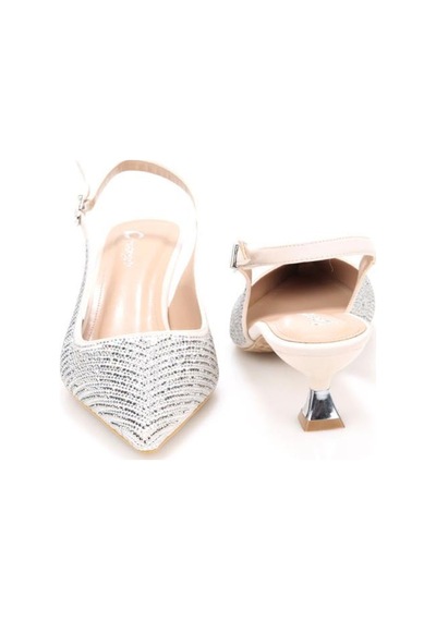 Pisagor Ps-32350 Kadın 4 Cm Arkası Açık Taşlı Abiye Stiletto Ayakkabı Krem