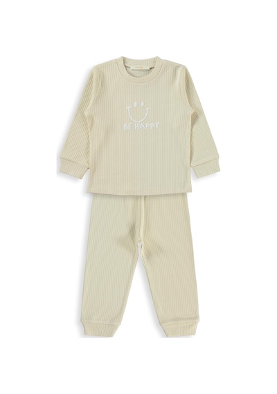 Minidamla Baby Minidamla Gülen Yüz Baskılı 1-6 Yaş Pijama Takımı - Bej