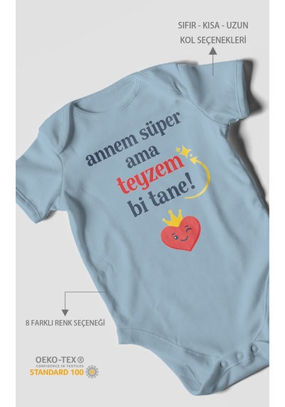 Morivokids Annem Süper Ama Teyzem Bi Tane Kısa Kollu Bebek Body %100 Pamuk Bebe Mavisi