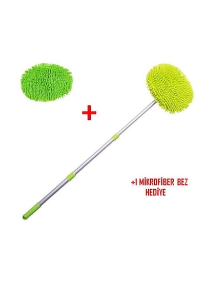 Yedek Bezli 1.60 Metre Teleskopik Araba Yıkama Fırçası Şönil Mikrofiber & Eldiven Kullanımlı Oto Temizlik Seti