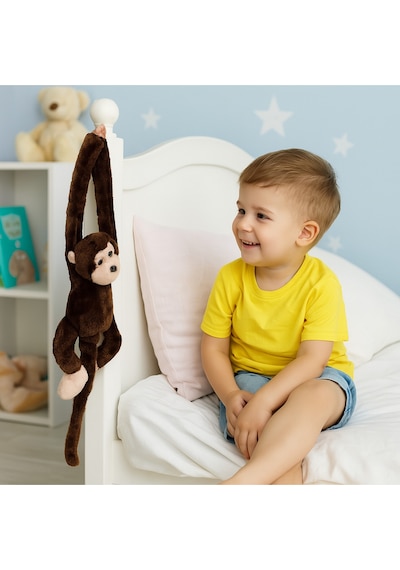 30 Cm Orta Boy Peluş Sesli Maymun Kahverengi